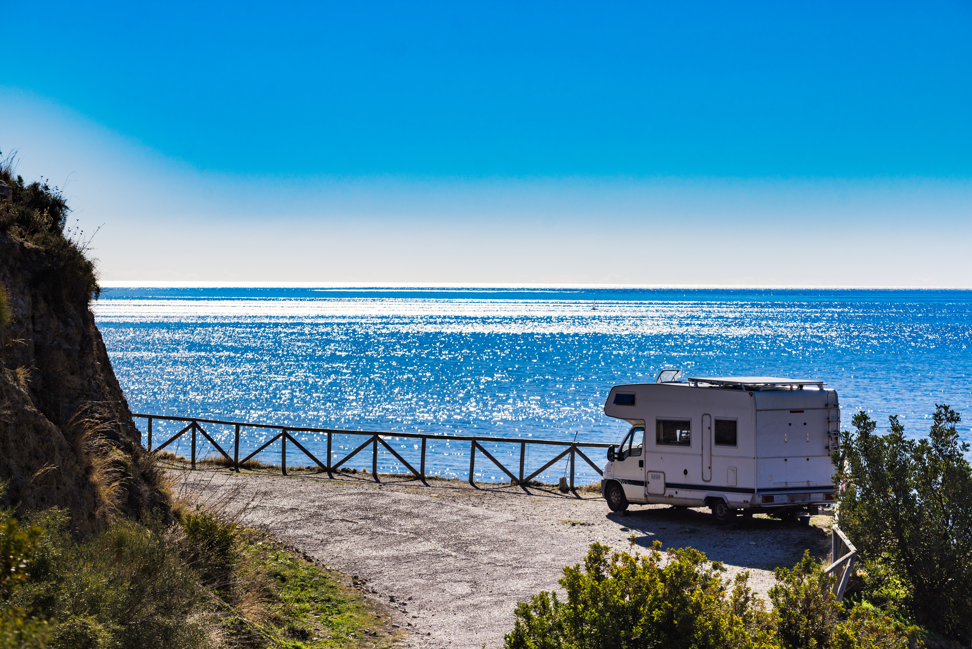 Caravan Parked near ocean